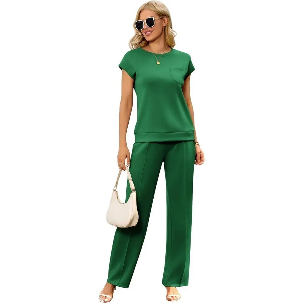 Women’s 2-Piece Lounge Set Casual Summer Wide Leg Pants Comfortable